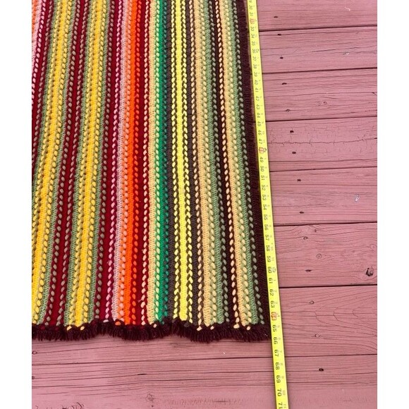 Vintage Green Brown Tan Striped Cozy Retro Crochet Afghan Throw Blanket - Picture 6 of 7